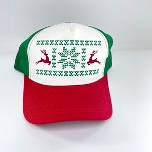 Ugly Christmas Sweater Trucker Hat Baseball Cap Green and Red OS Unisex NWOT